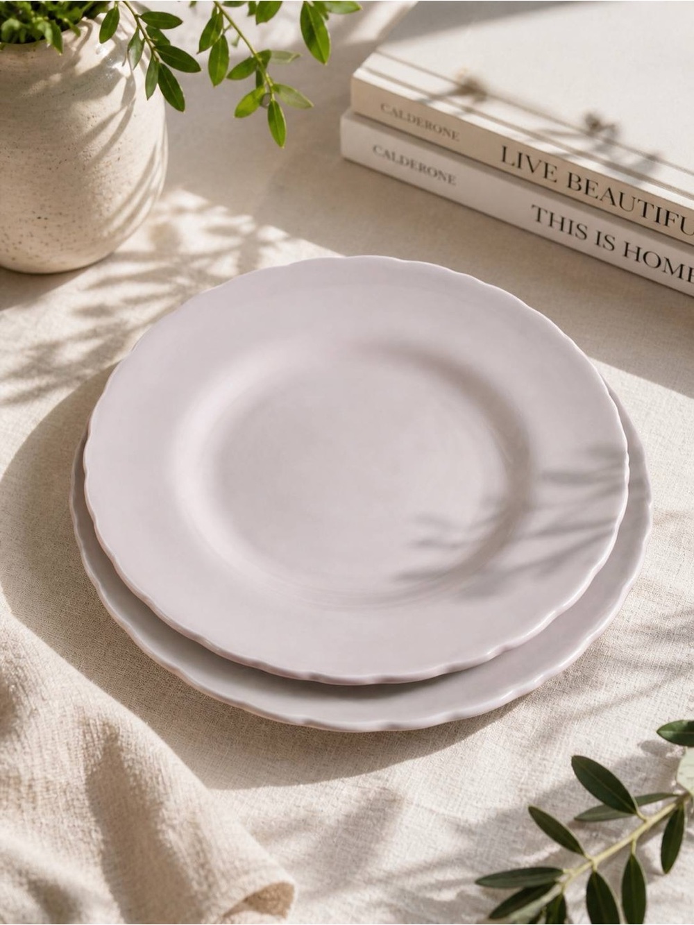 Tuscan Fine English Bone China Set of 2 Plates Pink White Scalloped Vintage